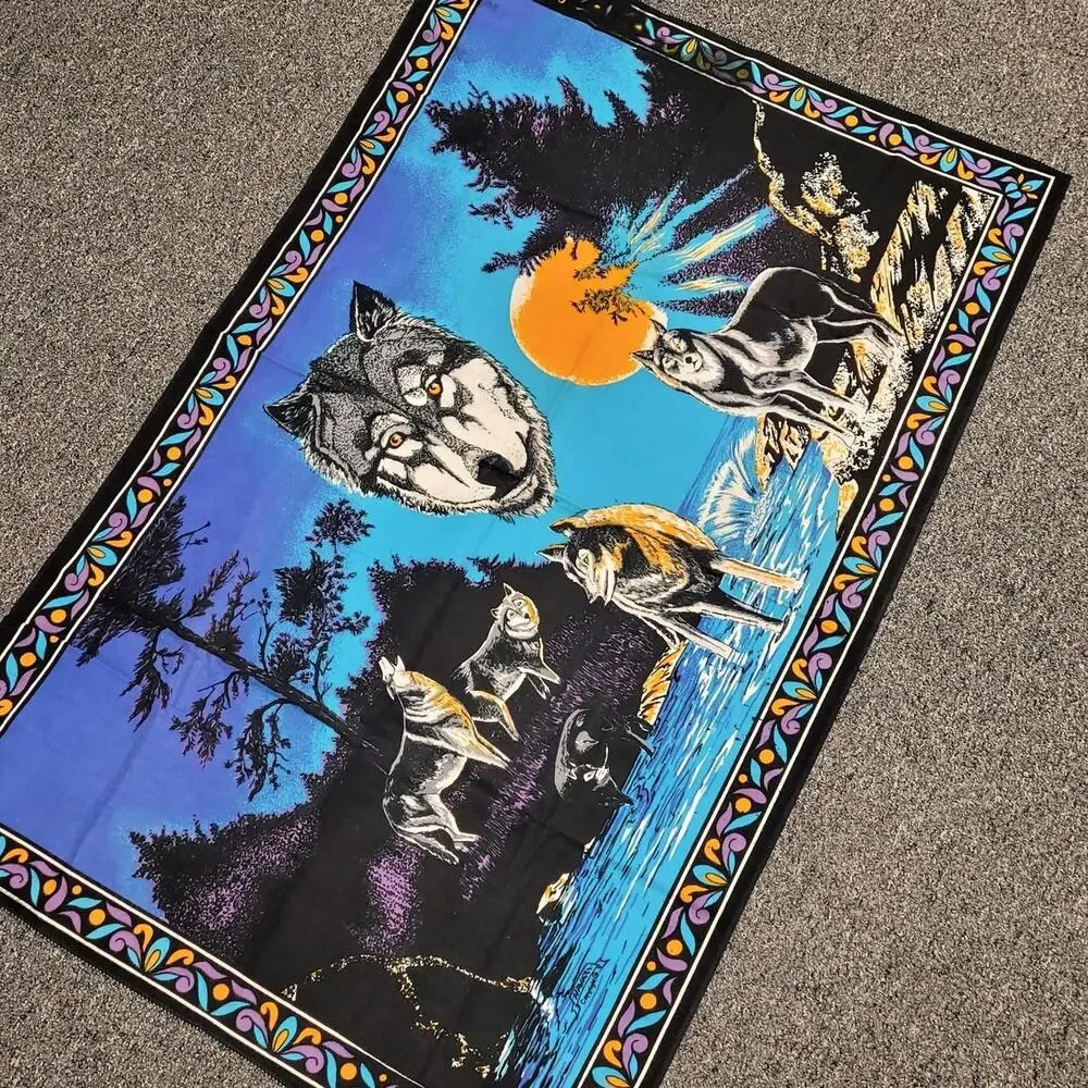 Wolf Tapestry Wall Hanging Blue Moon Wildlife Cabin Lodge Southwestern Decor
